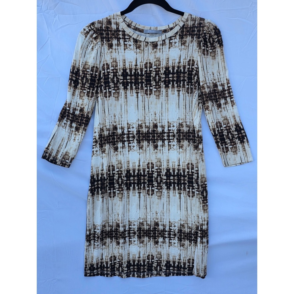 Tart Collections Brown Cream Abstract Ikat Jersey Sheath Dress XS T11450P1653